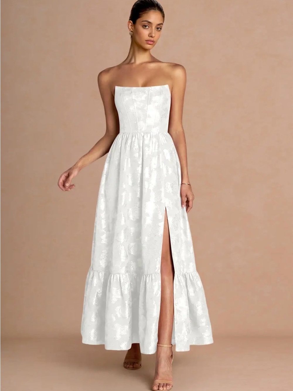 Azazie White Strapless Maxi Dress with Side Slit